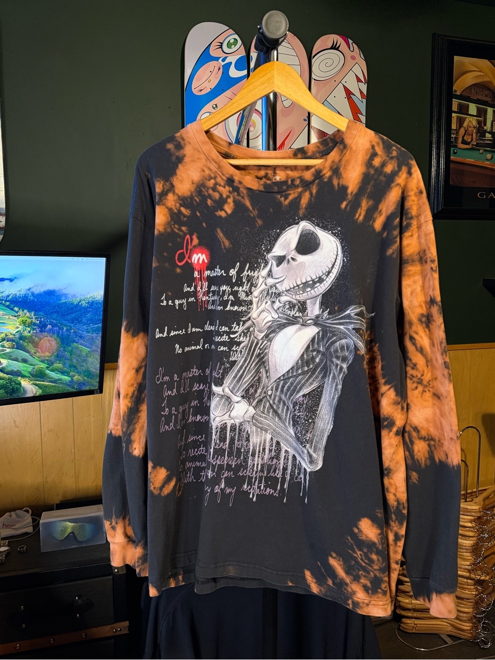 Jack Skellington Graphic Long Sleeve Tee tie dye Mens XXL